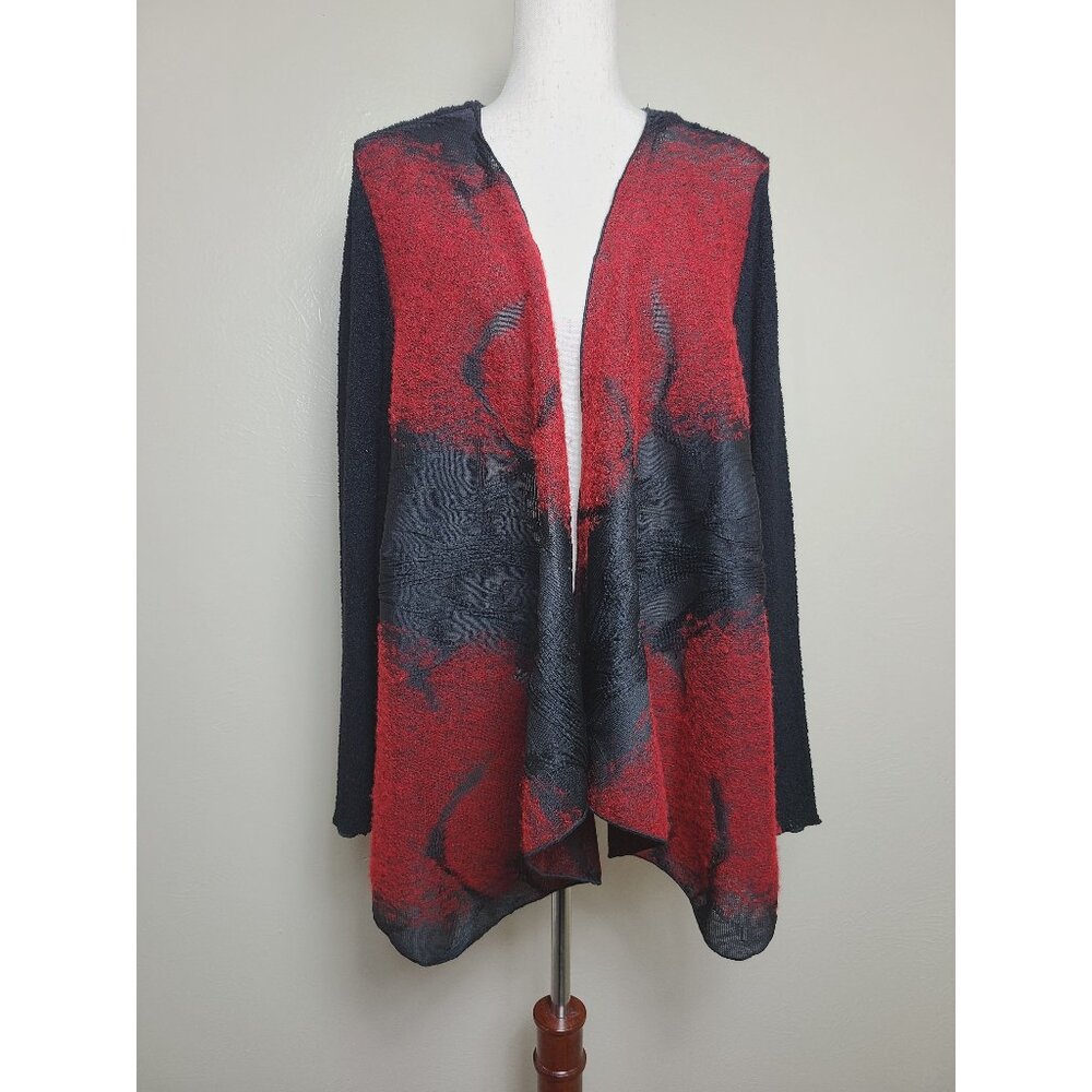 Jaskar Womens Long Sleeves Cardigan Cover up Open Front Red Black Size 16 A309